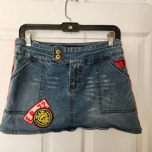 Eckored Y2k Denim Mini Skirt with Patches S